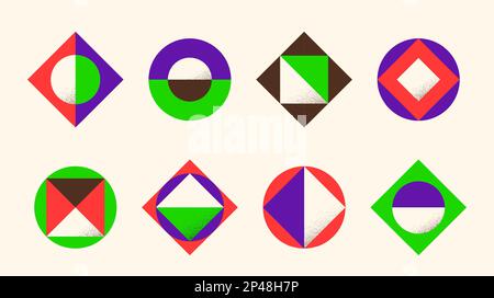 Ensemble de formes Brutalistes. Collection de primitives géométriques. Forme abstraite de cercle, carré, triangle dans le style bauhaus ou memphis. Pack d'éléments minimalistes. Vecteur Illustration de Vecteur