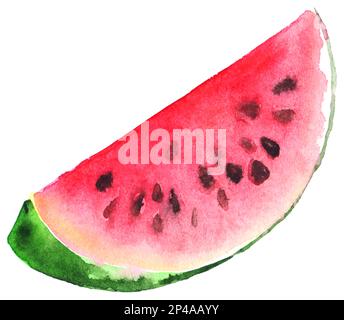 Aquarelle vert rouge pastèque juteuse tranche vecteur isolé. Illustration de Vecteur