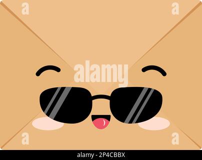 Enveloppe artisanale adorable personnage kawaii avec lunettes de soleil. Illustration de Vecteur