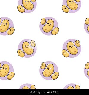 Motif de pommes de terre kawaii sans couture avec motif en forme de caniche. Illustration de patate dessinée à la main par vecteur. Illustration de Vecteur