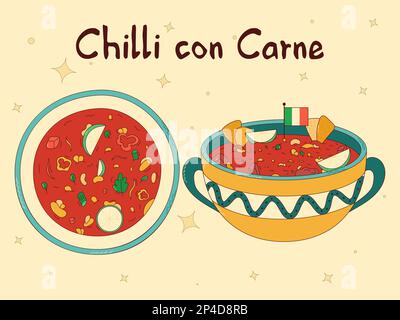 Cuisine mexicaine traditionnelle. Illustration Chili con Carne Vector Illustration de Vecteur