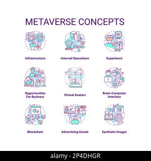 Ensemble d'icônes de concept métaverse Illustration de Vecteur