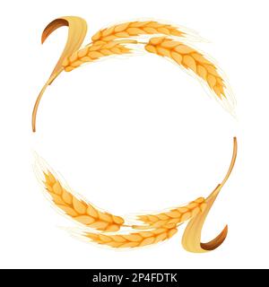 Couronne de spikelet, cadre rond de blé doré de style dessin animé isolé sur fond blanc. Pour la boulangerie, les étiquettes ou les étiquettes. Illustration vectorielle Illustration de Vecteur