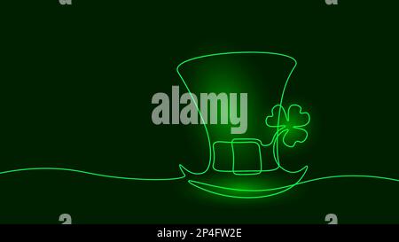 Un chapeau St Patrick en ligne continue avec une silhouette de trèfle. Concept de carte de vœux de printemps des fêtes irlandaises. Dessin à la main, dessin de l'esperon, personnage de leprechaun Illustration de Vecteur