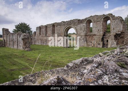 Ruines du Prieuré d'Augustinien, Prieuré des Dames blanches, Boscobel, Shropshire, Angleterre, Royaume-Uni Banque D'Images