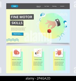 Modèle de site Web de page d'accueil plate de compétences de moteur fin. Santé mentale, perfection, aptitudes cognitives. Bannière Web avec en-tête, contenu et pied de page. Vecteur Illustration de Vecteur