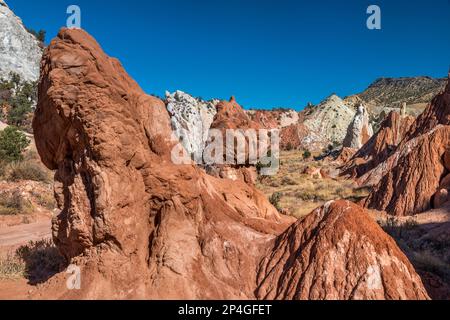 Candyland rocks, Cottonwood Canyon, The Cockscomb in distance, Grand Staircase Escalante National Monument, Utah, États-Unis Banque D'Images