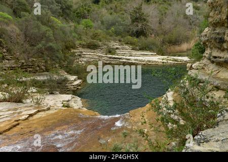 Étang, rivière, gorge, Cavagrande del Cassibile, Sicile, Italie Banque D'Images