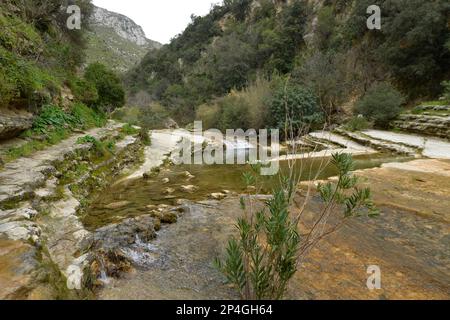 Étang, rivière, gorge, Cavagrande del Cassibile, Sicile, Italie Banque D'Images