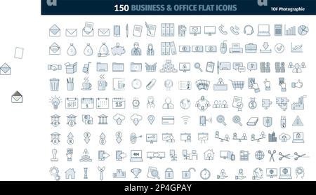 collection d'icônes ou de pictogrammes en noir et blanc sur le thème des affaires, du bureau, du travail et des finances. Illustration de Vecteur