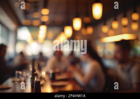 Brouille les gens dans le café, le restaurant avec un arrière-plan bokeh abstrait léger Banque D'Images