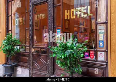 L'Hôtel Chopin à l'intérieur du passage Jouffroy dans le 9th arrondissement de Paris. Banque D'Images