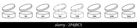 Ensemble d'icônes de la durée de vie du mois d'ouverture des cosmétiques pao. Illustration vectorielle Illustration de Vecteur