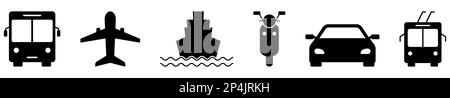 Ensemble d'icônes de transport. Bus, avion, bateau, scooter, voiture et tram publics. Illustration vectorielle Illustration de Vecteur