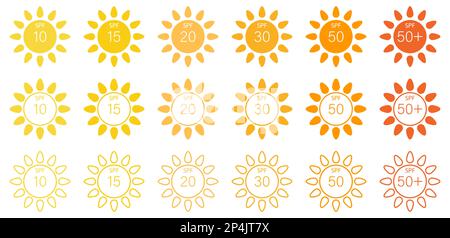 Icônes du facteur de protection solaire SPF. Illustration vectorielle Illustration de Vecteur