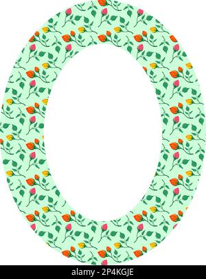 Large bordure à ellipse avec motif floral fait de fleurs roses jaunes et rouges avec feuilles Illustration de Vecteur