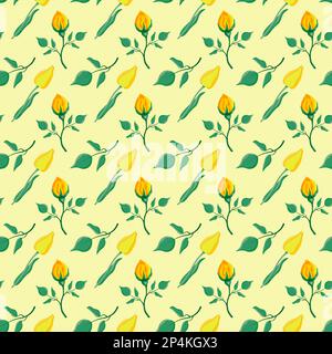 Élégant motif sans couture avec motif fleuri en rose jaune et fleurs de tulipe Illustration de Vecteur