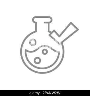 Tube à essai et icône de vecteur en forme de coche. Flacon de laboratoire, verrerie de chimie et symbole de graduation. Illustration de Vecteur