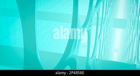 3d rendu de la grille bleue avec une brume pâle et des formes géométriques. Banque D'Images