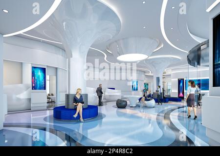 3d rendu de l'intérieur d'une banque commerciale Banque D'Images