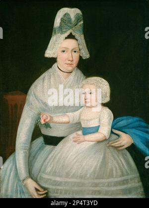 American 18th siècle mère et enfant en blanc c. 1790 Banque D'Images