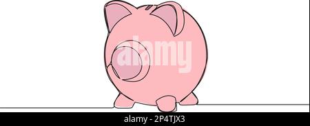 dessin d'une ligne simple colorée continue d'une banque de porc, économiser de l'argent ligne art illustration vectorielle Illustration de Vecteur