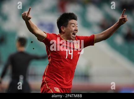 Tachkent, Ouzbékistan. 6th mars 2023. Xu Bin de Chine célèbre les résultats du match du Groupe D entre la Chine et l'Arabie Saoudite de la coupe d'Asie AFC U20 à Tachkent, Ouzbékistan, 6 mars 2023. Credit: Che Zhouyong/Xinhua/Alay Live News Banque D'Images