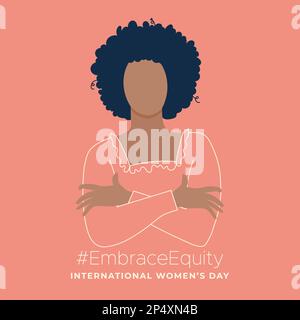 Journée internationale de la femme. 8 mars. Vue avant portrait femme. Femme se embrassant. #EmbraceEquity. Illustration vectorielle, conception plate Illustration de Vecteur