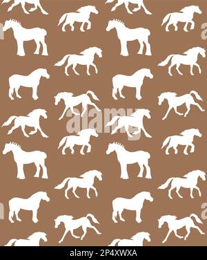 Le motif vectoriel sans couture du cheval dessiné à la main reproduit une silhouette isolée sur fond marron Illustration de Vecteur