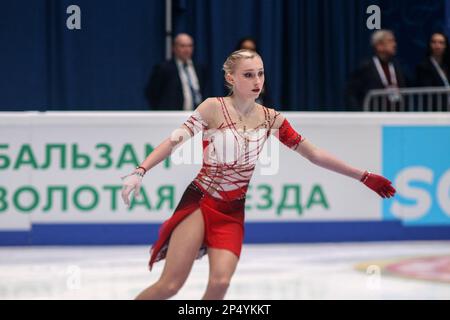 Saint-Pétersbourg, Russie. 05th mars 2023. Sofya Muravyova se produit lors de la location de femmes à la finale du Grand Prix de Russie en patinage artistique 2023, qui a eu lieu à St. Petersbourg, dans le complexe sportif 'Jubilee. Crédit : SOPA Images Limited/Alamy Live News Banque D'Images