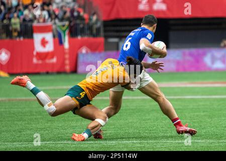 VANCOUVER, CANADA - MARS 05: Demi-finale match entre l'Australie et la France les 2023 Canadiens Sevens de rugby au stade BC place de Vancouver, Canada. (Photo par Tomaz Jr/PxImages) Banque D'Images