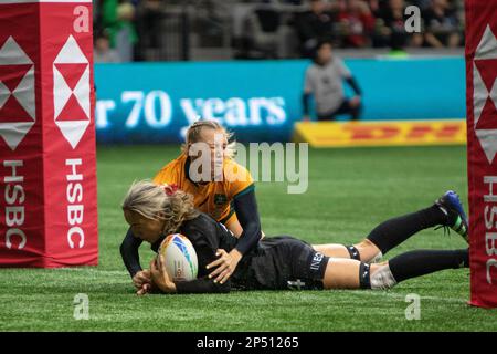 VANCOUVER, CANADA - MARS 05: Médaille d'or match entre la Nouvelle-Zélande et l'Australie pendant la série HSBC World Rugby Sevens 2023 au stade BC place à Vancouver, Canada. (Photo par Tomaz Jr/PxImages) Banque D'Images