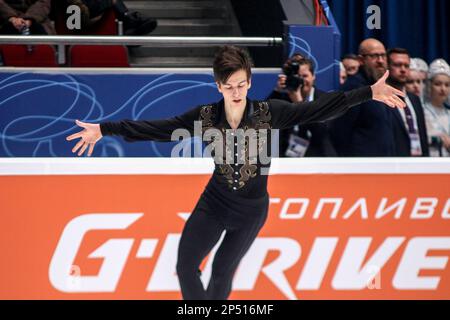 Saint-Pétersbourg, Russie. 05th mars 2023. Petr Gumennik se produit lors de la location des hommes à la finale du Grand Prix de Russie en patinage artistique 2023, qui a eu lieu à St. Petersbourg, dans le complexe sportif 'Jubilee. Crédit : SOPA Images Limited/Alamy Live News Banque D'Images