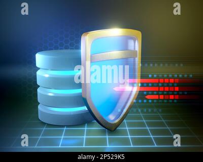 Protection de la base de données contre les attaques de code malveillant. Illustration numérique, rendu 3D. Banque D'Images