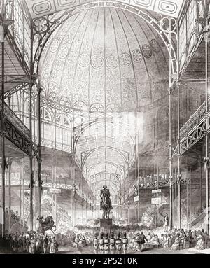 Intérieur du Crystal Palace, Londres, Angleterre. Le Crystal Palace a été construit pour abriter la grande exposition de 1851. D'une œuvre contemporaine. Banque D'Images