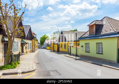 Rue étroite dans le village de Grinzing à Vienne, Autriche, en début de matinée. Grinzing est un célèbre village de vigneron. Banque D'Images