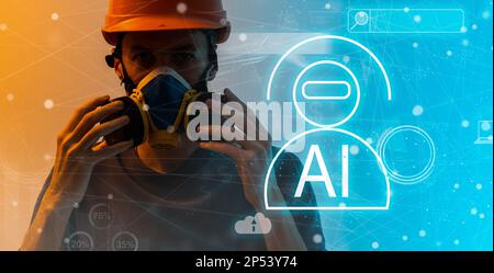 L'intelligence artificielle (IA) dans l'entreprise futuriste et le développement de logiciels de codage sur l'interface et la synchronisation de la connexion réseau, IoT Banque D'Images