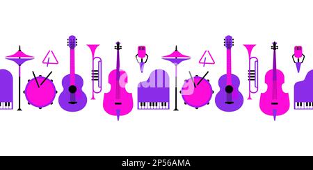 Les instruments de musique définissent un motif de bordure sans couture Illustration de Vecteur
