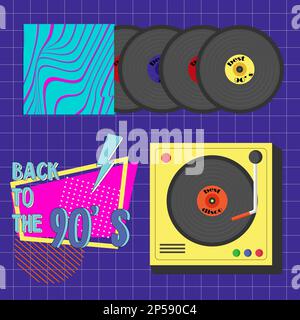 Enregistrez et enregistrez avec la meilleure musique. Affiche rétro en style 90s. Illustration de Vecteur