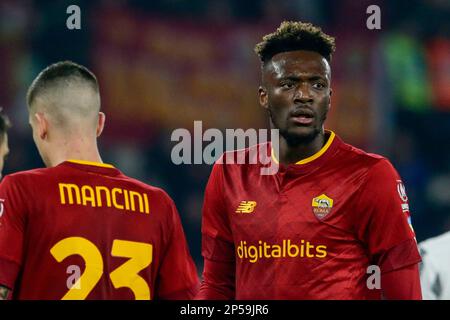 Tammy Abraham, l'avant-scène anglaise des Roms, regarde pendant la série Un match de football entre ROMA et Juventus au stade Olimpico Rome, centre de l'Italie, le Marzo 05, 2023. Banque D'Images