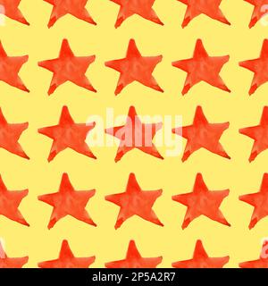 Aquarelle rouge orange cinq étoiles pointues symbole fond de motif sans couture. Banque D'Images