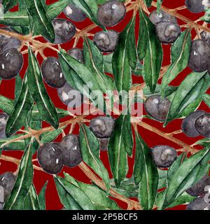 Olive oliva branches sans couture motif texture arrière-plan. Banque D'Images