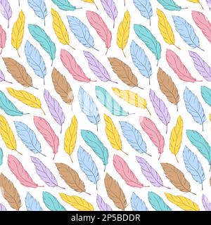 Aquarelle coloré plume ligne art sans couture motif texture fond vecteur. Illustration de Vecteur