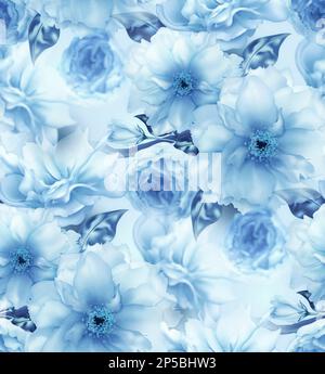 Bleu cerise sakura fleur bleu art numérique sans couture motif texture arrière-plan. Banque D'Images
