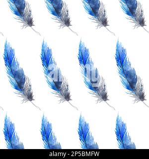 Aquarelle noir bleu geai plume sans couture motif texture arrière-plan. Banque D'Images