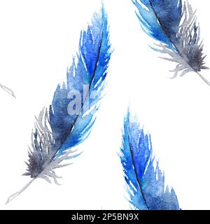 Aquarelle noir bleu geai plume sans couture motif texture arrière-plan. Banque D'Images