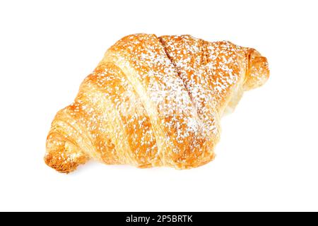 Croissant avec bonbons au sucre, petit déjeuner typique le matin. Arrière-plan blanc. Banque D'Images