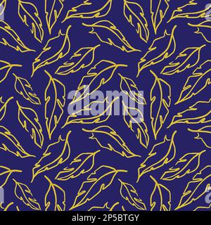 Fond de texture de motif sans couture symbole de feuille jaune doré bleu. Banque D'Images