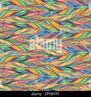 Rainbow coloré oiseau plume tressé sans couture motif texture arrière-plan. Banque D'Images