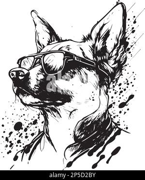Style d'encre vecteur Art d'un chien portant des lunettes de soleil Illustration de Vecteur